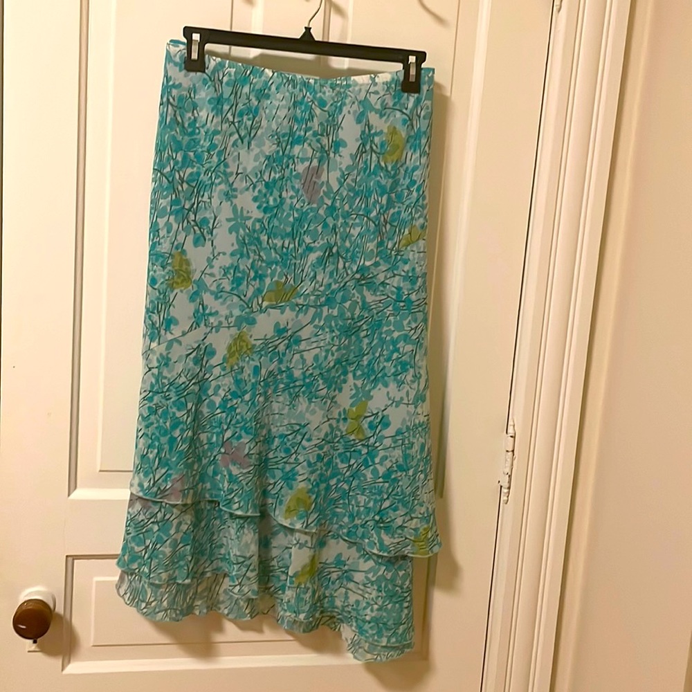Long light green floral skirt